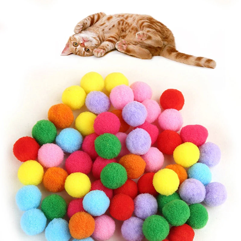 10 20 pcs/lot Soft Cat Toy Plush Balls Kitten Toys Candy Color Colorful Ball Interactive Cat Toys Play Scratch Catch Hamster Toy