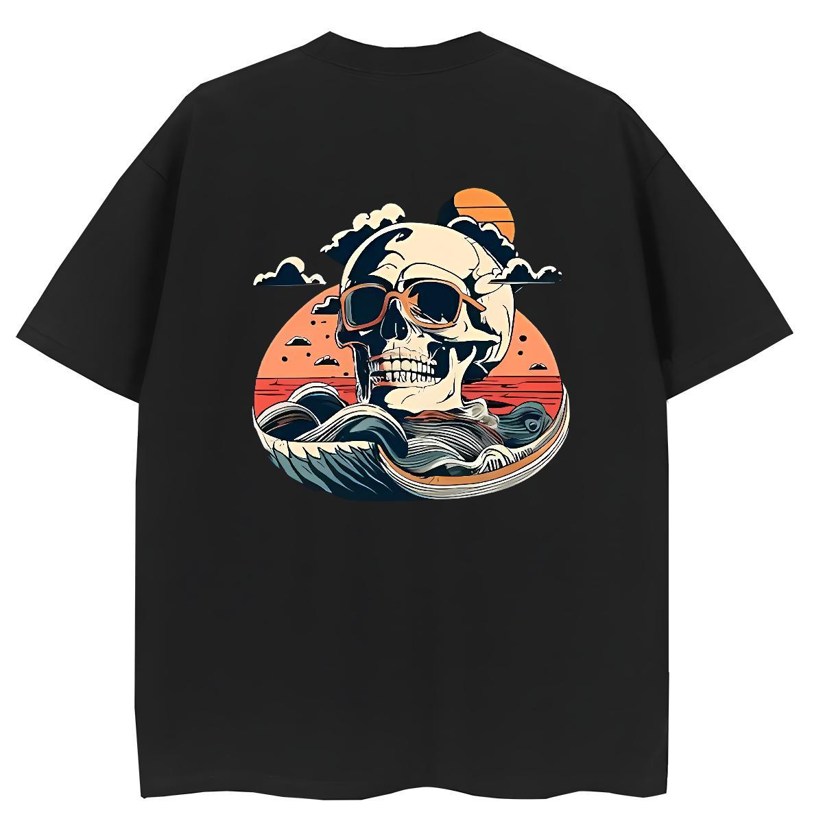 Stylist Women T Shirts 100% Cotton 230g Breathable Street Casual skull Lady T shirt Loose Black Oversized Clothes Shirt