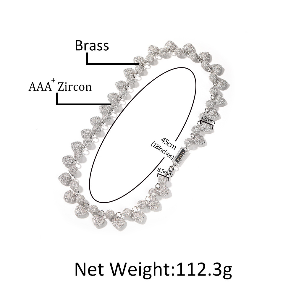 Wolf Tide Hip Hop Bling Cubic Zirconia Heart Charm Round Beads Necklace Chains Choker For Women Fashion Love Ins Trend Womens Jewelry Accessories Gift