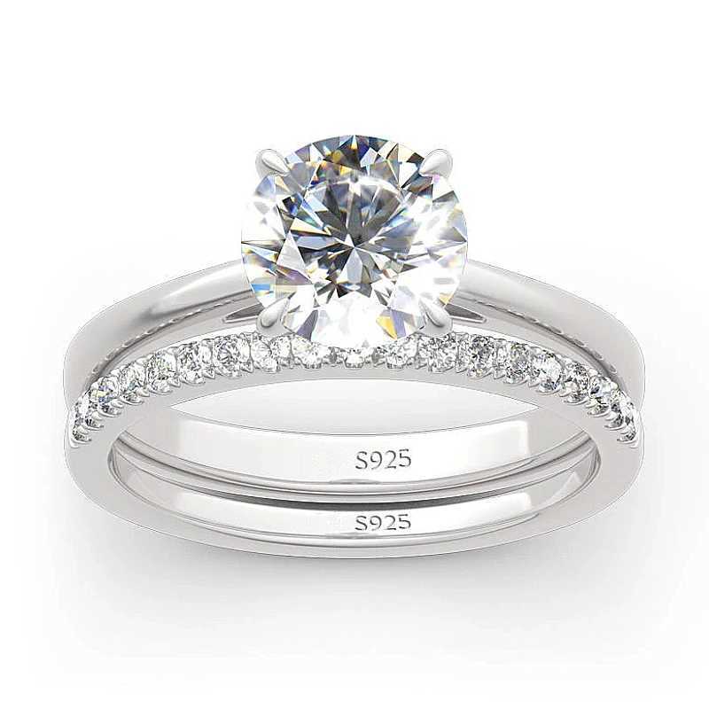 ANZIW 2 Carat All Moissanite Ring Bridal Sets Silver 925 Solitaire Engagement Wedding Rings Stackable Eternity Bands for Women