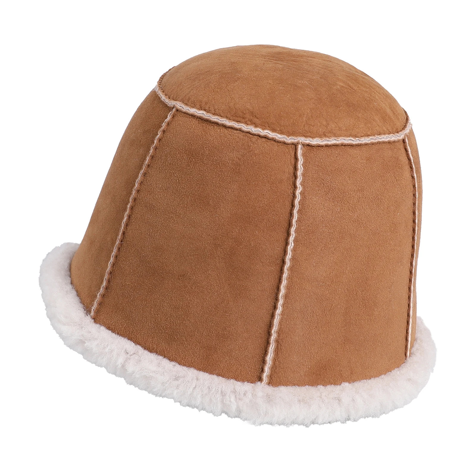 Womens Genuine Shearling Wool Leather Bucket Hat Lady Winter Warm Real Fur Caps Hand-Stitched 241014