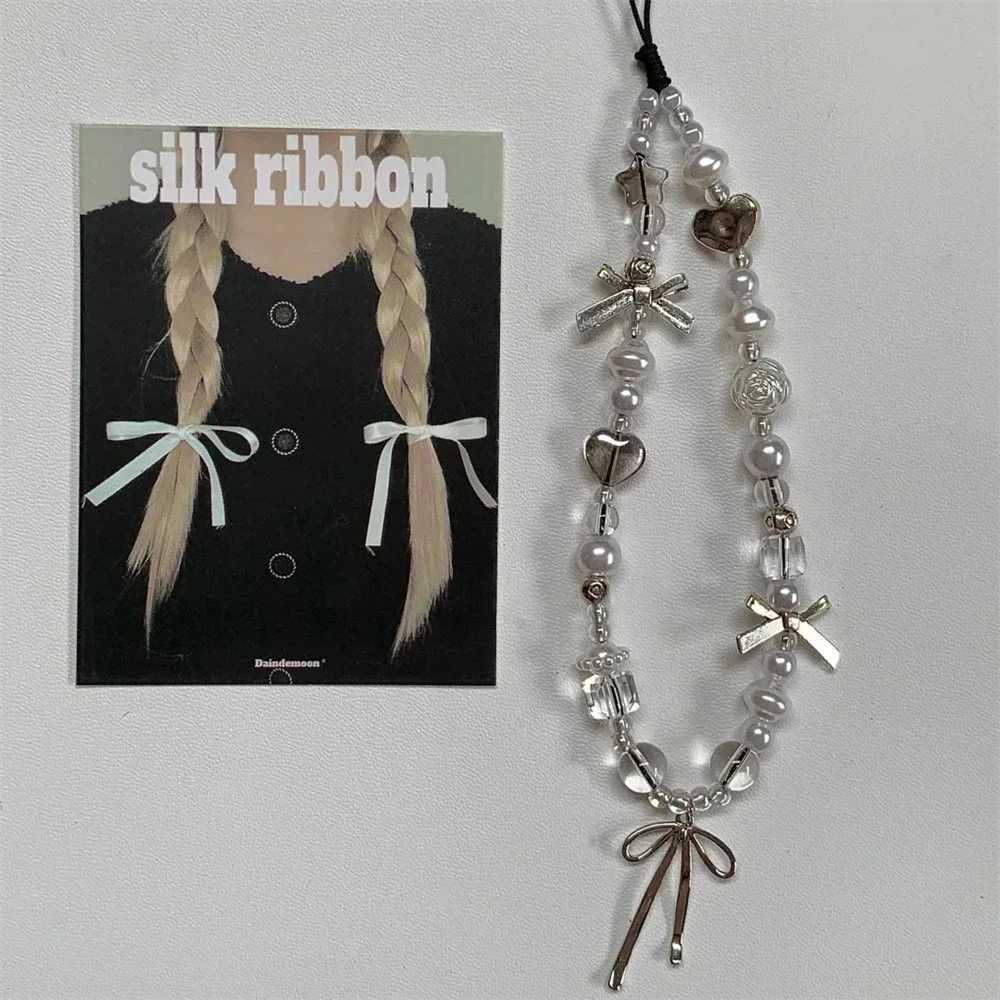 Korean Cute Ribbon Bow Love Phone Chain Tie Charm Bow Pendant iPhone Samsung Phone Accessories Girl Gift Y241014