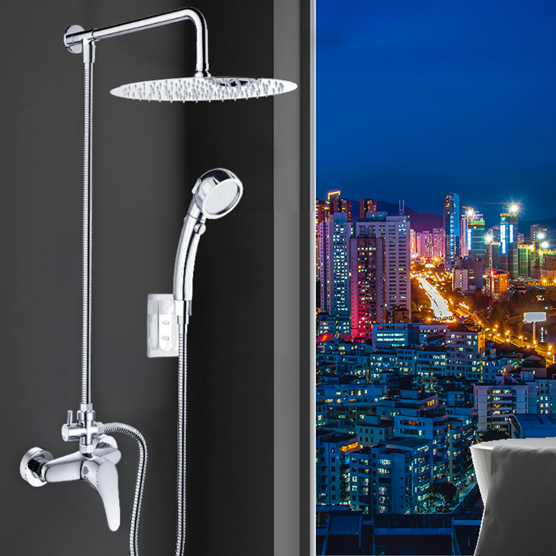 Pressurized overhead spray large showerhead stainless steel household bathroom rain shower head bath water heater shower nozzle set