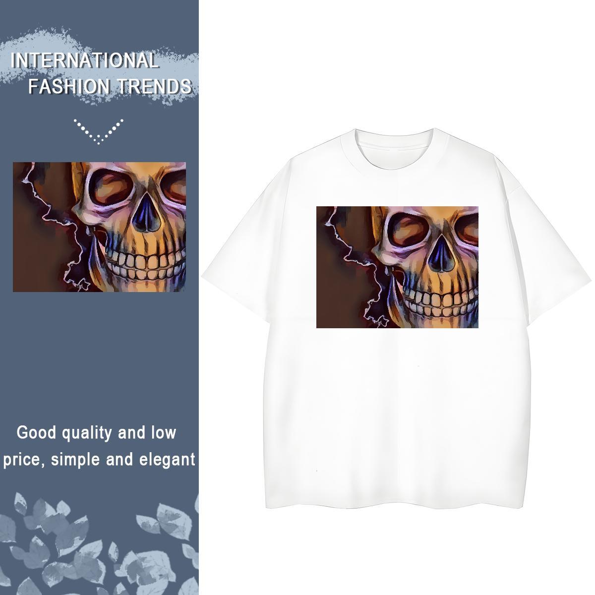TOP Quality Woman T Shirts 100% Cotton 230g Short sleeve Soft Casual Beach skull Woman Tshirt Lady Cartoon Printing L-4XL Clothes