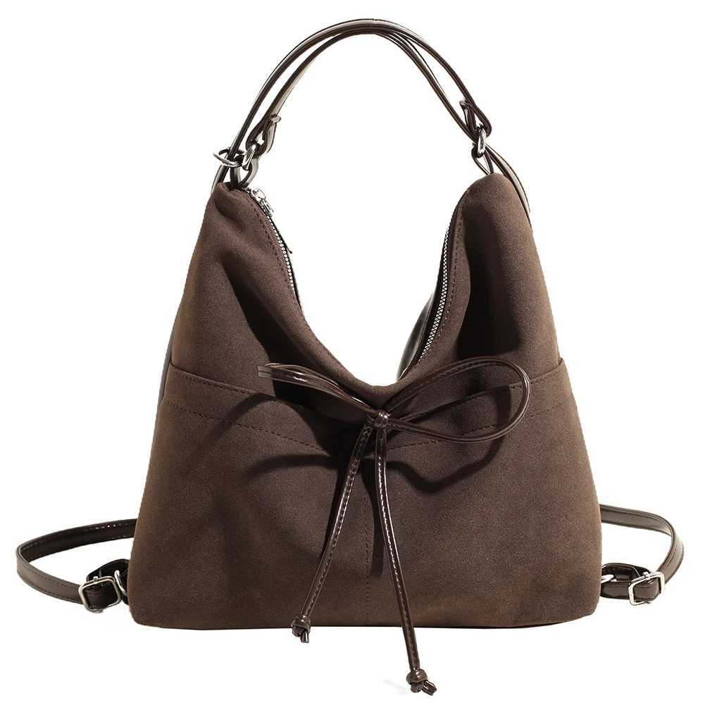 Women Suede Handbag with Inner Pocket Shoulder Bag Bow Crescent Zipper Closure Clutch Purse for Shopping Work Travel 241014