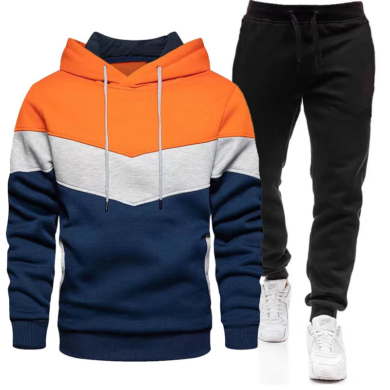 Mens Tracksuit Casual Jogging Suit Outdoor Set Hoodies Black Sweatpant 2pcs Fashion Warm contrasting colors Sportswear 241008