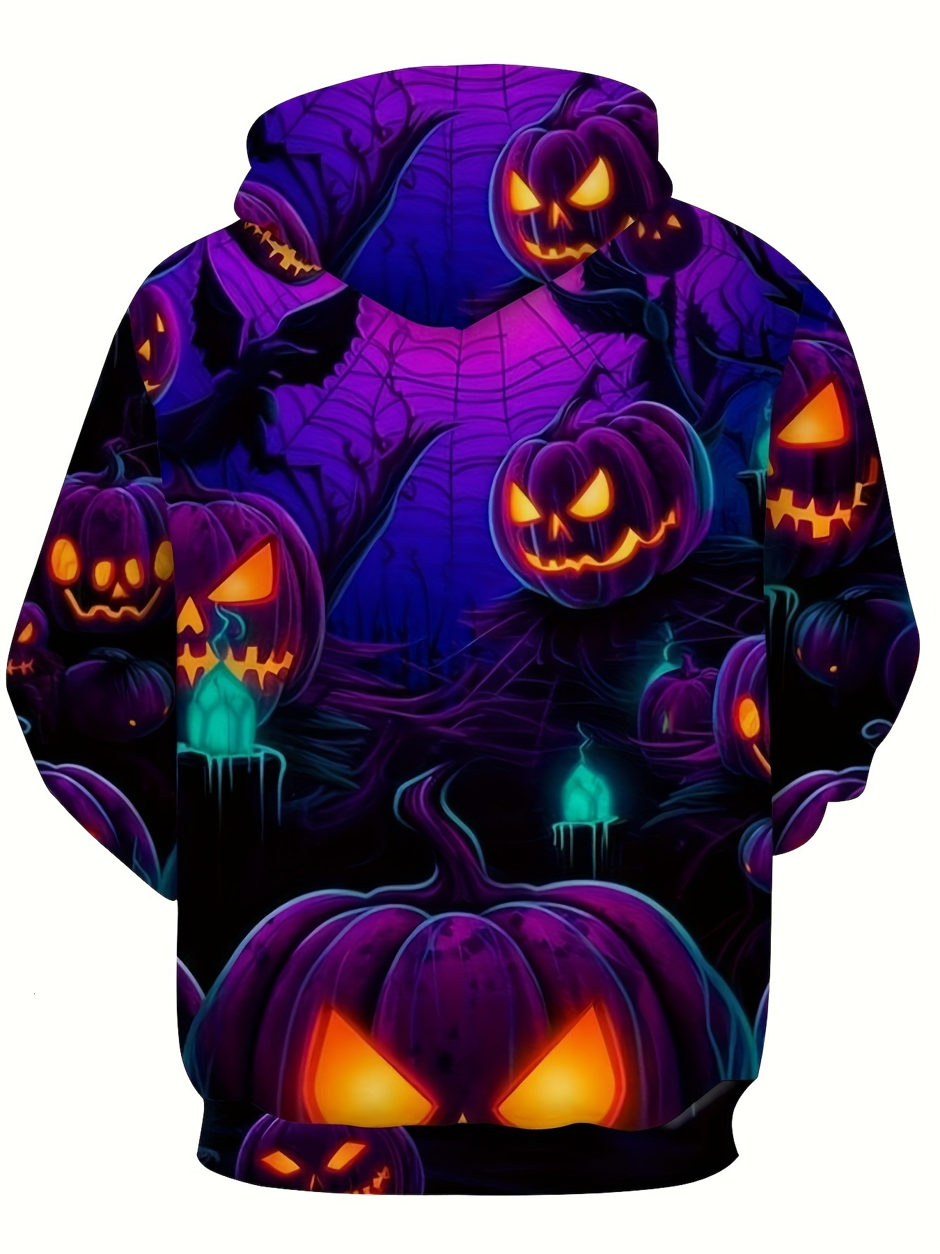 Halloween Glowing Pumpkin 3D Hoodie - Casual Long Sleeve Pullover with Hood, Geometric Pattern, Polyester Knit Fabric, Regular Fit, No Belt, No Detail