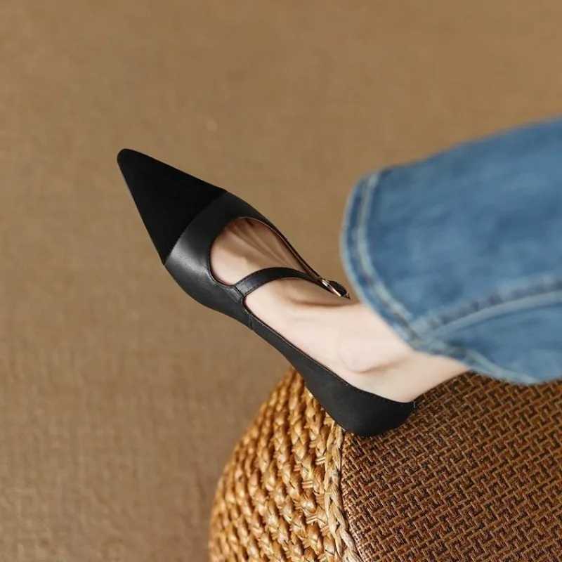 2024 New Women Flat Womens Pointed Toe Single Shoes One Word Buckle Round Mary Jane Shoes Ballerina Flats MujerLX241014