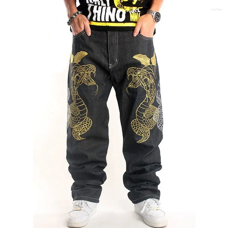 2025 S Fashion Designer Men S Jeans Hip Hop Streetwear Male Plus Size Loose Baggy Denim Pants Snake Embroidery Straight Long Trousers For Men