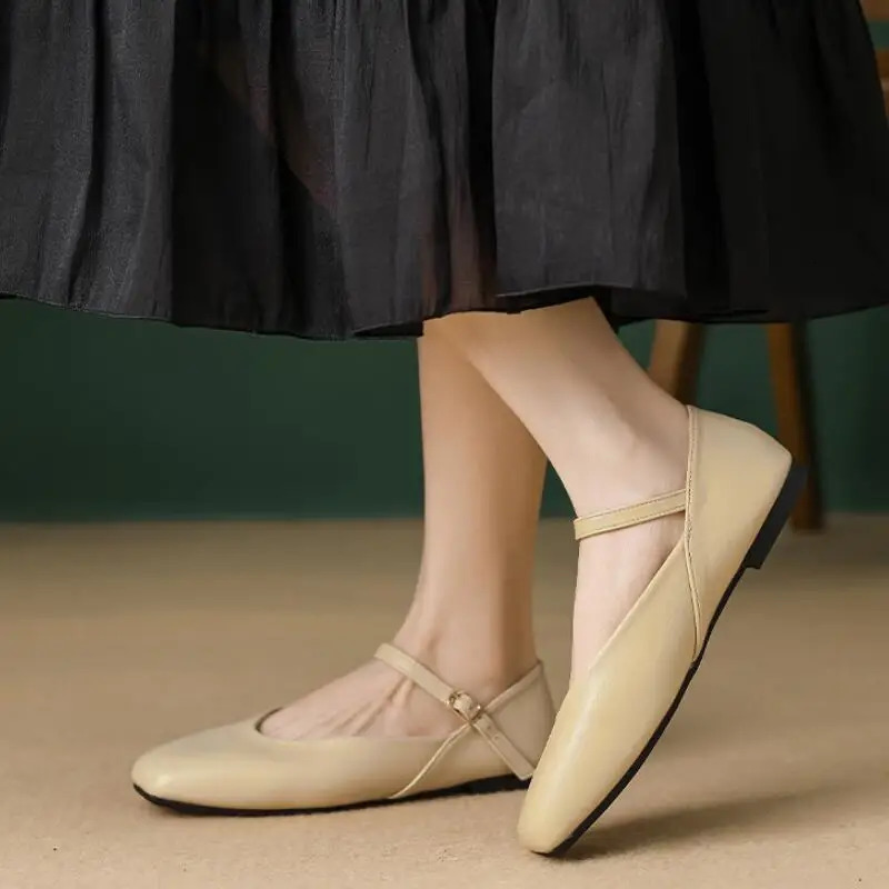 Women Flat Heel Fashion Square Toe Ladies Casual Mary Jane Shoes Shallow Comfort Soft Sole Ballet New Mujer Size 44 241014