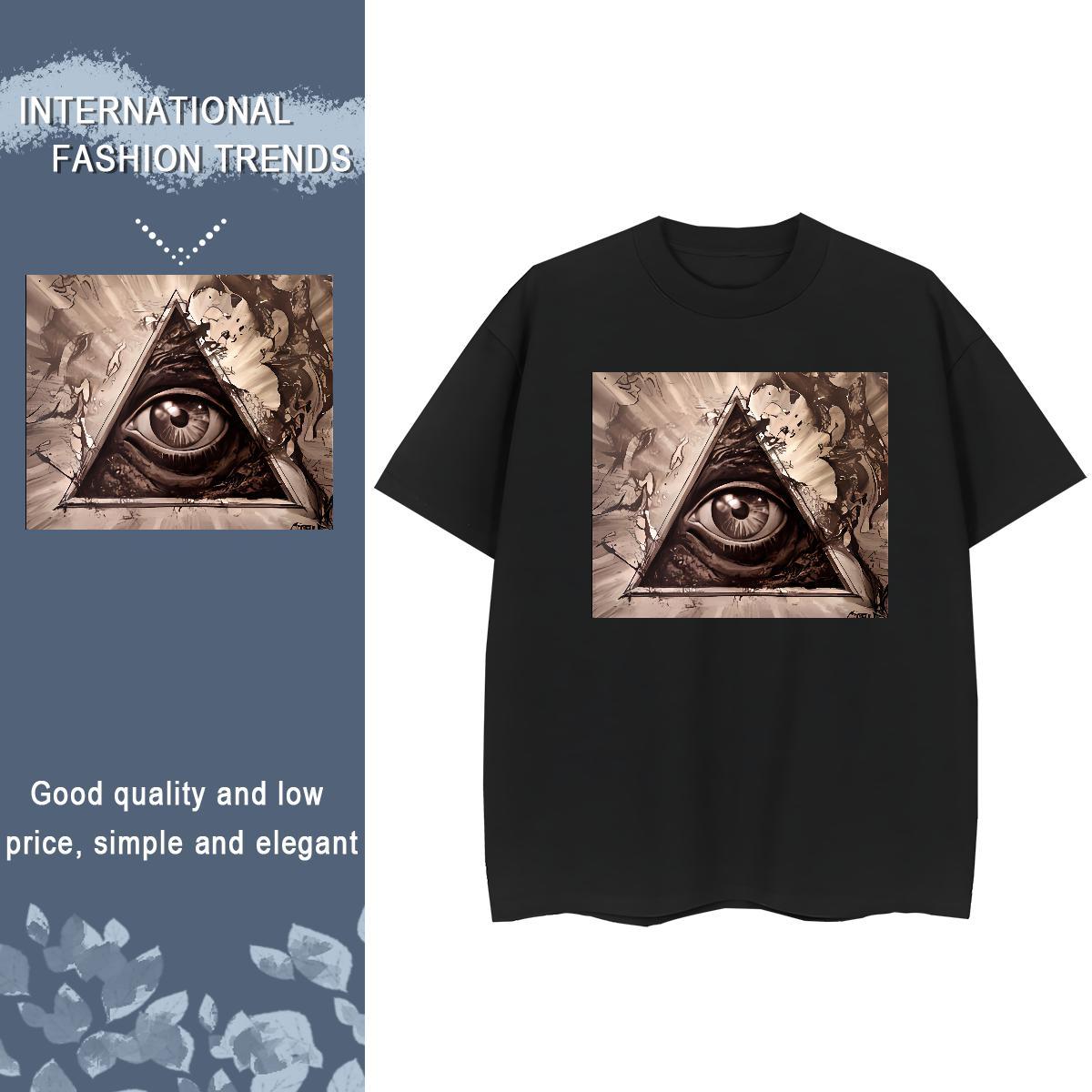 Fashion Casual T-Shirts 230g 100% Cotton Breathable Crew Neck Outdoor eye of the devil Unisex Tshirts Wholesale Black Oversized Tees