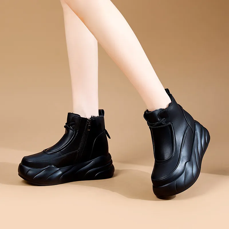 Designer Boot Hairy Snow Boots Female Fur One Winter 2024 Plus Cashmere Large Cotton Warm Inside Height-Raising Daddy Shoes H240826
