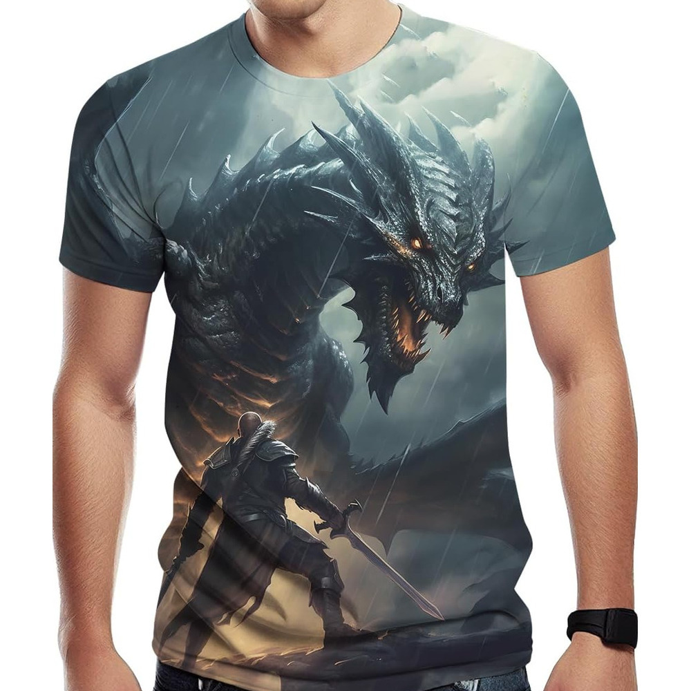 Mens T shirt Men's Animal Shirt Retro Dragon 3D Printing Graphic Short Sleeve Top tee Casual tops summer clothes Trendy Fashion cool