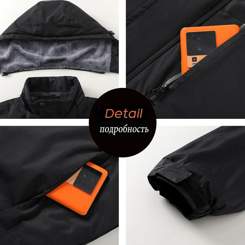 Men Winter Outdoor Warm Jacket Coat Mens Outwear Casual Waterproof Thick Fleece Detachable Hat Outfits Parkas Jackets Male 241007