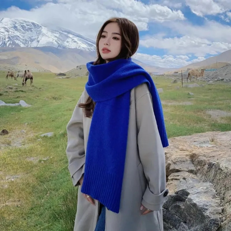 Korean Style Solid Color Knit Scarf for Students and Couples Fashionable Winter Neck Warmer Soft and Cozy 241009