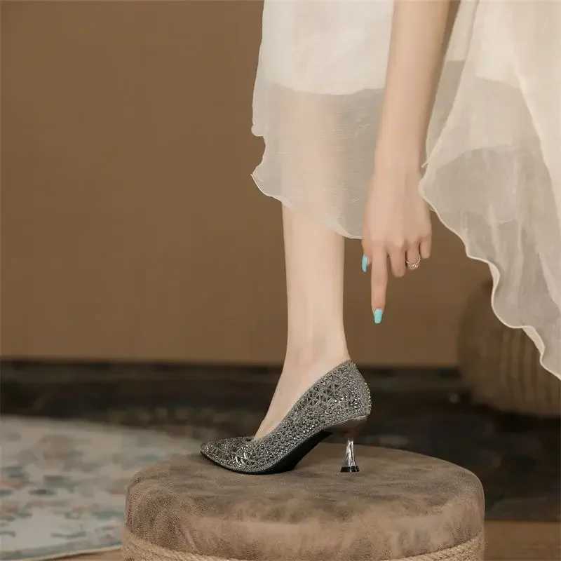 Women Kitten High Heels Shoes Glitter Crystal Pumps Ladies Pointed Toe Dress Party Tacones Femme Escarpins Wedding ShoesLX241014
