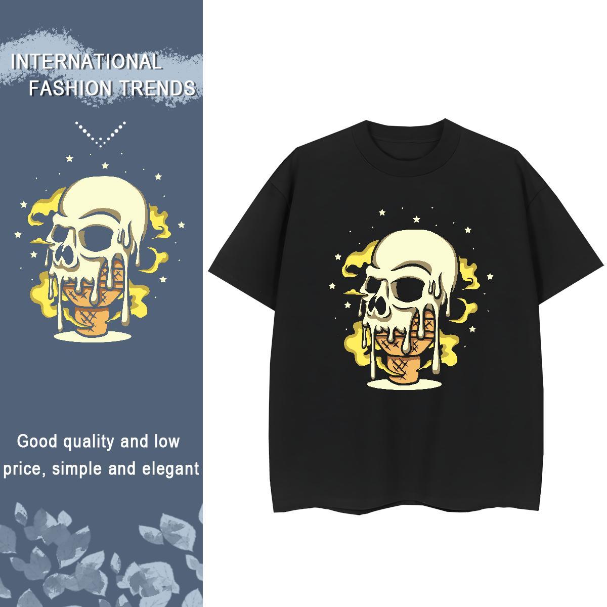 2024 DIY T shirt 100% Cotton 230g Breathable Crew Neck Outdoor skull Women Tshirts Brand DIY Printed Clothings