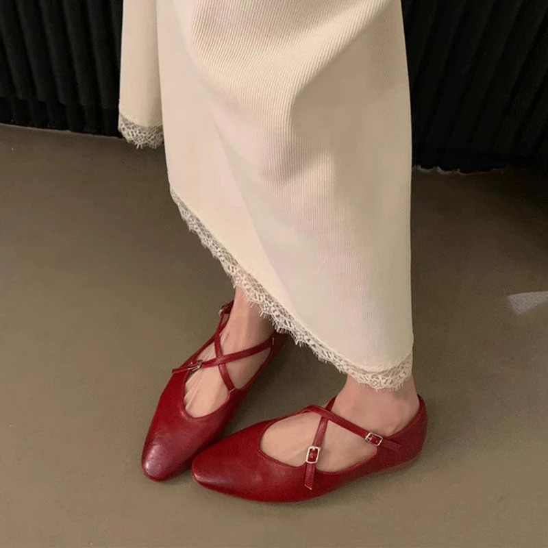 SUOJIALUN Autumn Women Fashion Round Toe Ladies Elegant Mary Jane Shoes Soft Flat New Heel Outdoor Dress Ballerinas 241014