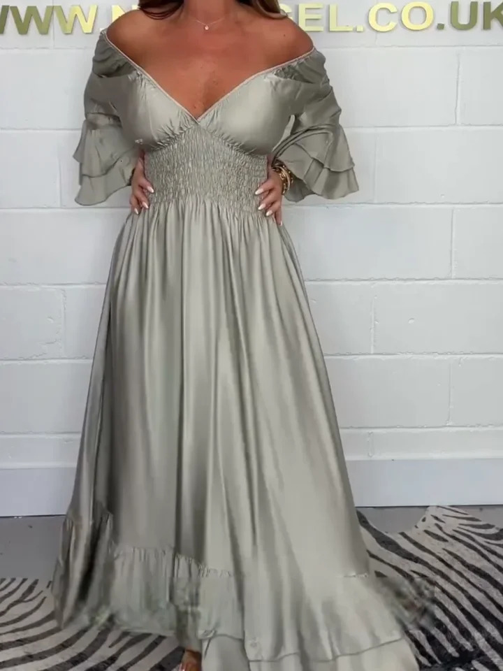 Female Clothing Long One-Piece Dress Gown One Pieces Satin Pleated Elegant and Beautiful Party Prom Dresses Summer Women 241014