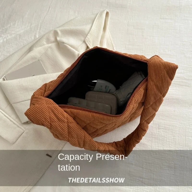 Casual Diamond Corduroy Solid Colour Shoulder Bag Winter Thread Minimalistic Crossbody Thick Large Tote 241011