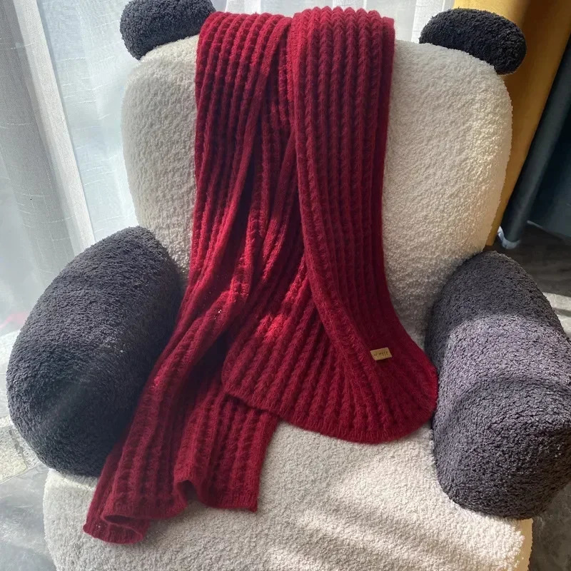 Christmas Women Winter Scarf Korean Woolen Scarf Lovers Men And Women Thicken Warm Students Solid Color Knitted Scarves 241009