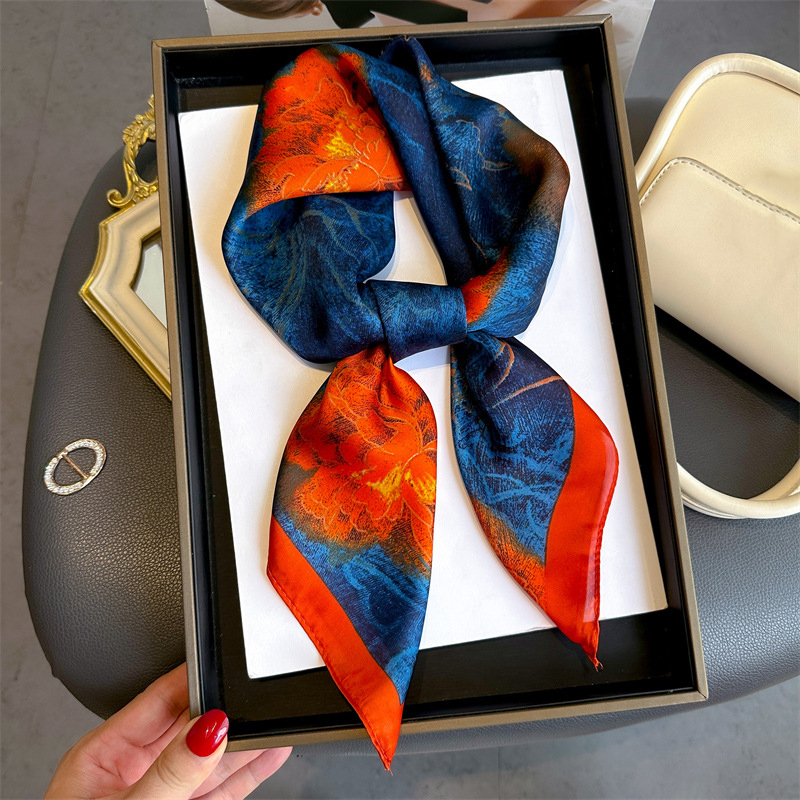 70x70cm Simple Presbyopia Design Print Floral imitation Silk Scarf Headband for Women Fashion Long Handle Bag Scarves Paris Shoulder Tote Luggage Ribbon Head Wraps