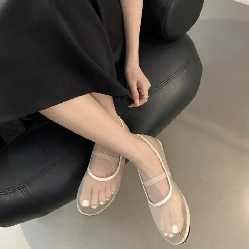 Fashion Mesh Mary Jane Flat Women Summer Shallow Elastic Band Footwear Ladies er Soft Sole Ballerina New Shoes 241014