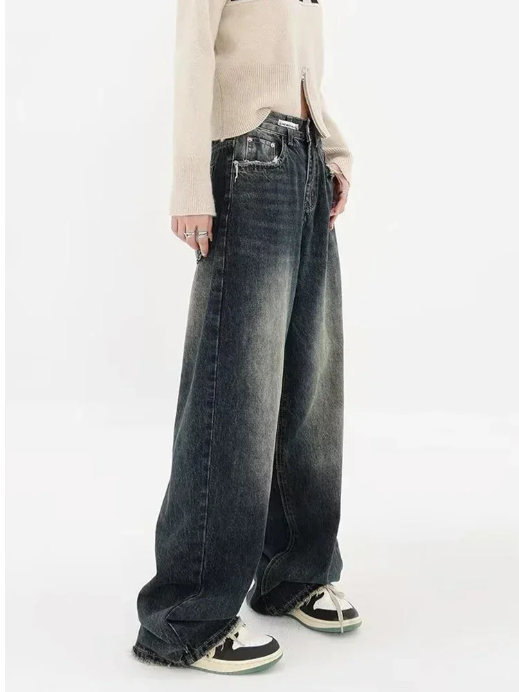 HOUZHOU Harajuku Y2K Baggy Jean Streetwear Retro Fashion Autumn High Waist Pants Loose Wide Leg Denim Trousers Female 241007