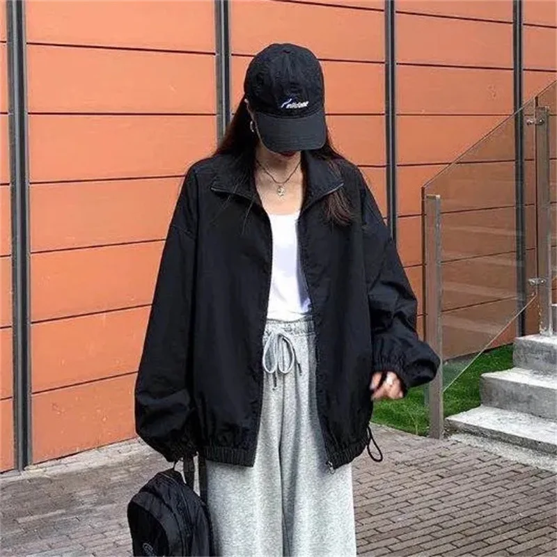 Oversize Jackets Women 2024 BF Style Chic Harajuku Solid Korean Zipper Streetwear Autumn Outerwear Windbreaker Jacket Coats