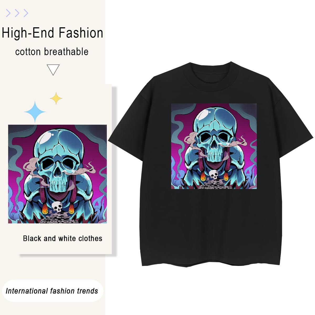 New Arrival T Shirt For Woman 230g Pure Cotton Crew Neck Home Outdoor skull Unisex Tshirts Nice DIY Anime Printed Clothes Shirt
