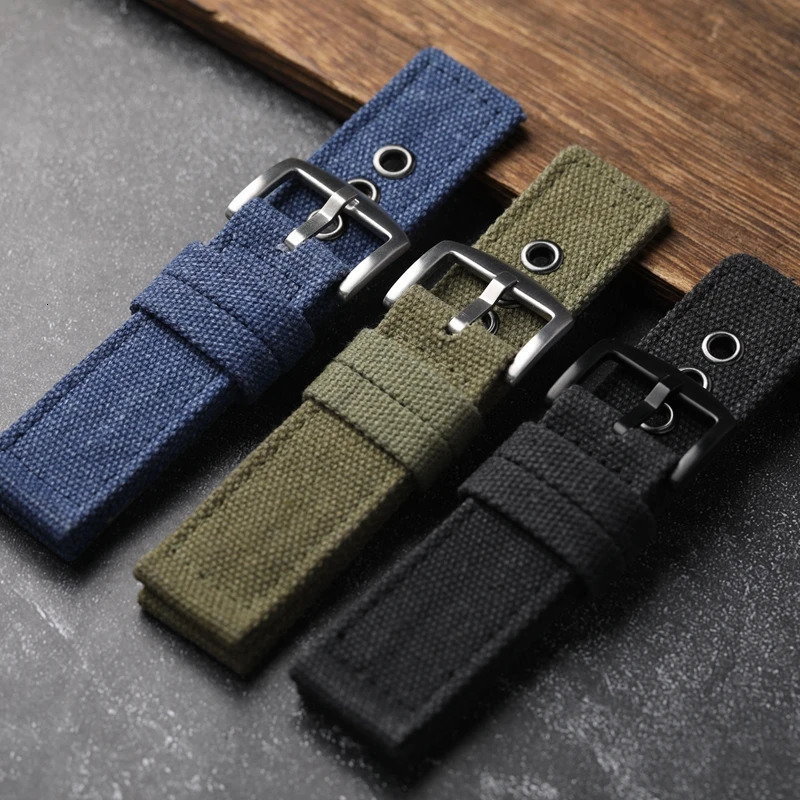 Handmade Thickened Canvas Watchband Rugged 20 22 24MM Soft Waterproof Watch Chain Blue Black Green Men Wearable Strap 241010