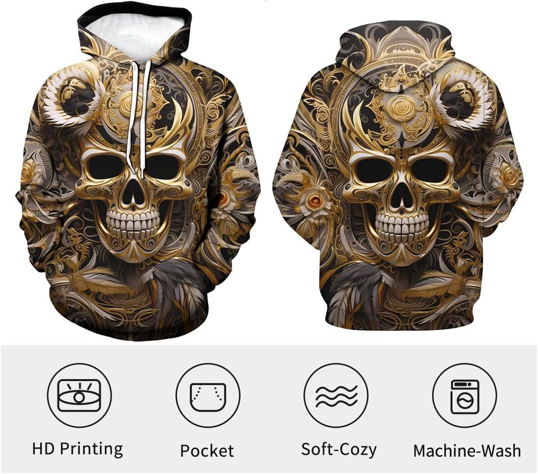 Hoodie for Mens Womens Poker Skull Printed Hoodie For Men Novelty Graphic Hoodies Fashion Pullover Graphic Hoodies Trendy Fashion