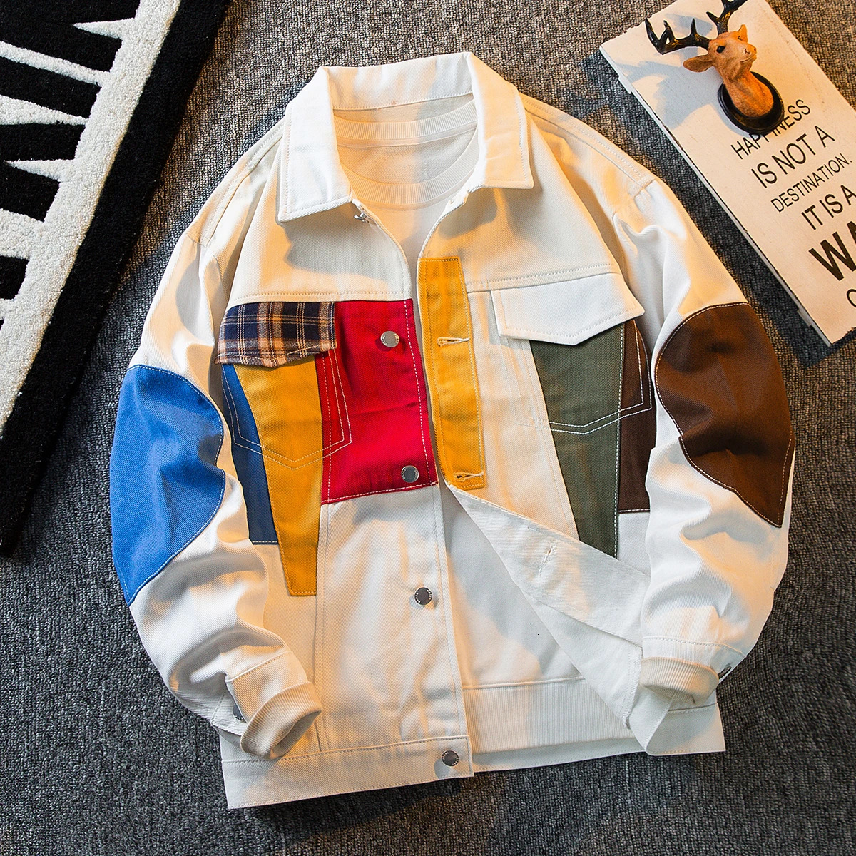 Spring Autumn Color Personality Splicing Jacket Mens Japanese Style High Street Loose Casual Jackets Men Tops Male Clothes 241011