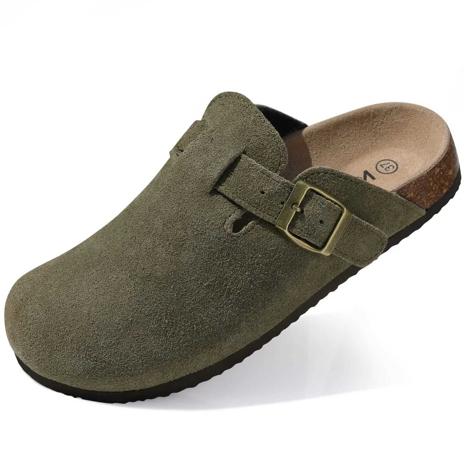 compaik Mens Suede Cork Footbed Clogs for Women Soft Leather Adjustable hot Buckle Slip-on Potato Shoes Sandals Beach 800907