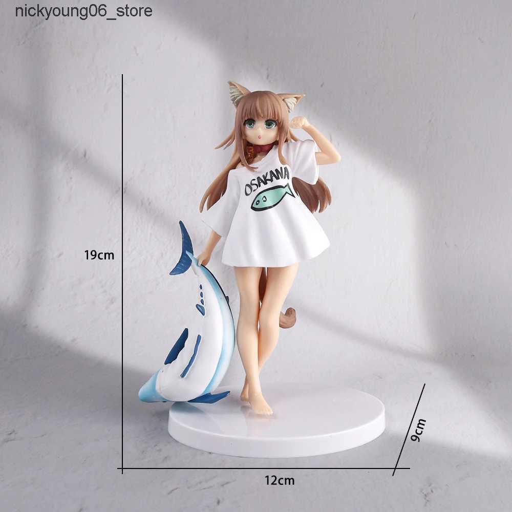 Action Toy Figures 19CM Anime Figure My Cat Is A Cute Girl Sexy White Shirt Standing Good Morning Model Doll PVC Gift Collection Action Toy L240910