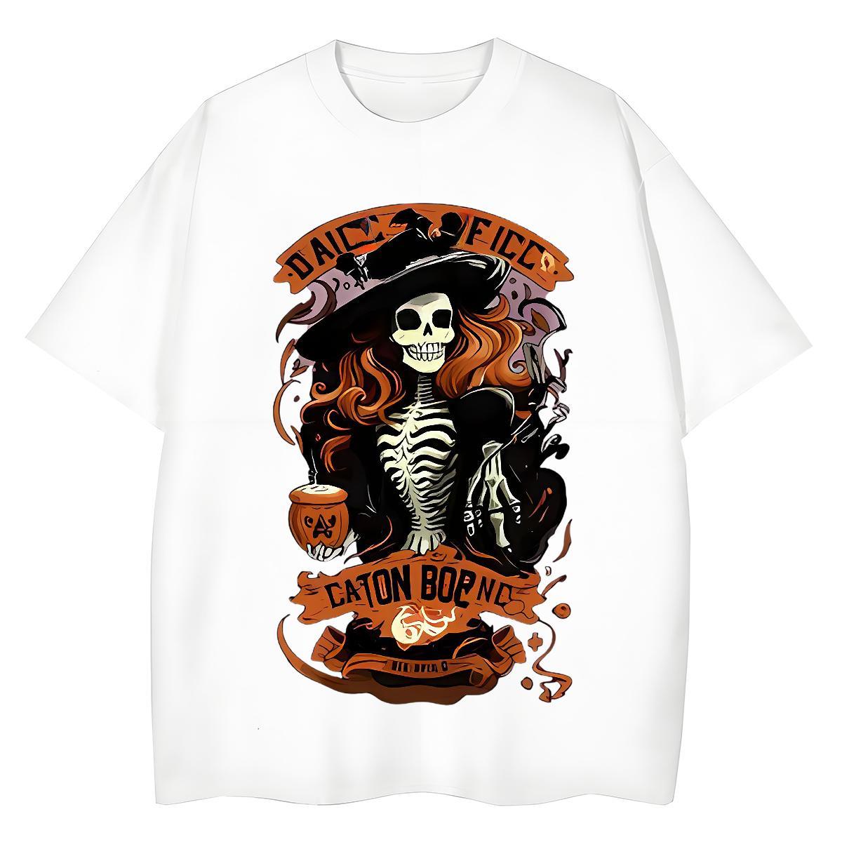 Fashion Womens T Shirts 230g Pure Cotton Breathable Crew Neck Casual skull Unisex Tshirts Popular Anime Wear