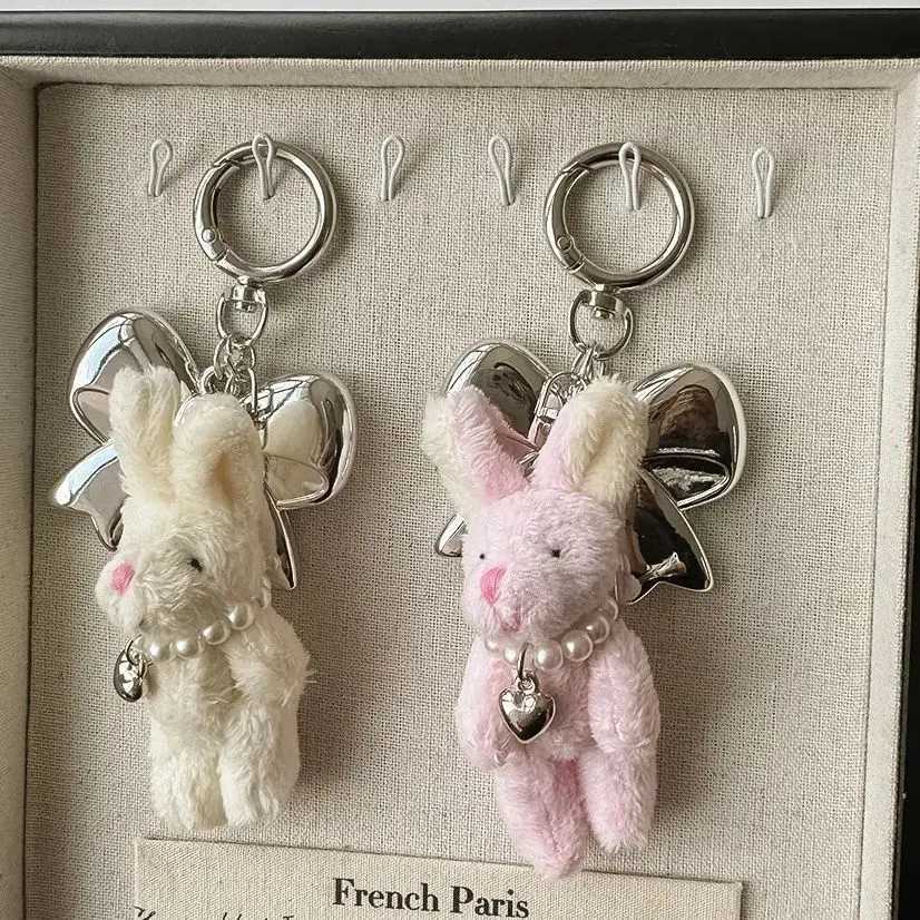 Cute Jewel Bear Keychain Plush Rabbit Bow Keyring Charm Pack Phone Pendant Womens Gift Fashion Accessories Y241014