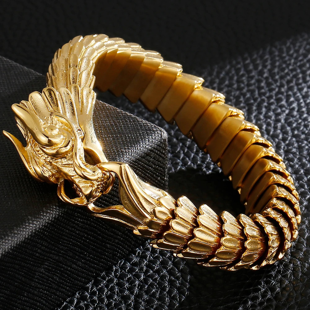 Dragon Head Animal Man Bracelet Gold 316L Stainless Steel Dragon Keel Chain Mens Bracelet Wristband Viking Charm Bracelet 241011