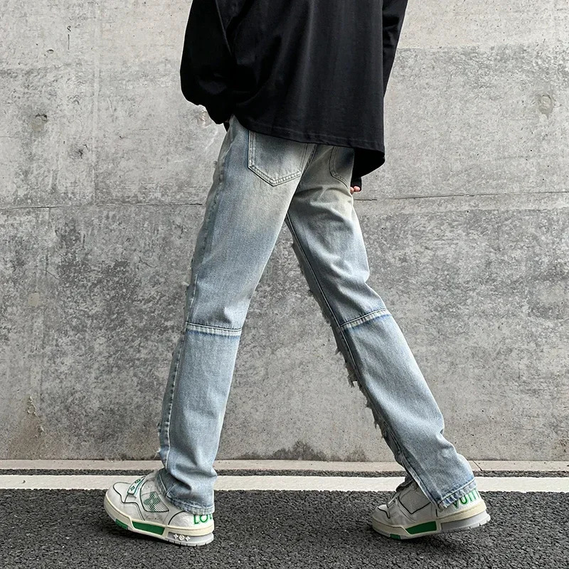 Men Summer Big Ripped Tassel Fashion Jeans Male Breathable Streetwear Baggy Hip Hop Distressed Denim Pants Y2k Goth Trouser 241011