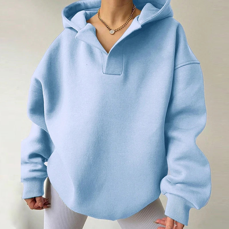 Winter Autumn Hooded Sweatshirts Elegant Women Long Sleeved Warm Thick Solid Pullovers Fashion High Street Loose Hoodies Female 241008