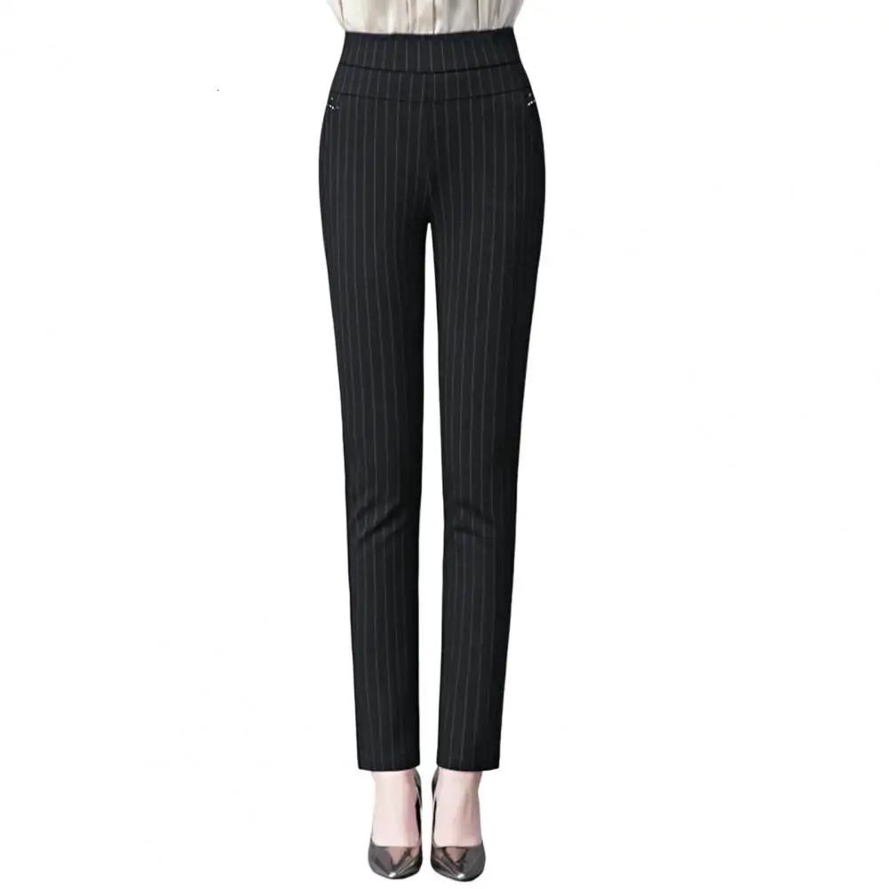 Women Pencil Pants Casual High Waist Lady Fall Trousers Solid Color Elastic Pockets Female Clothing 241007