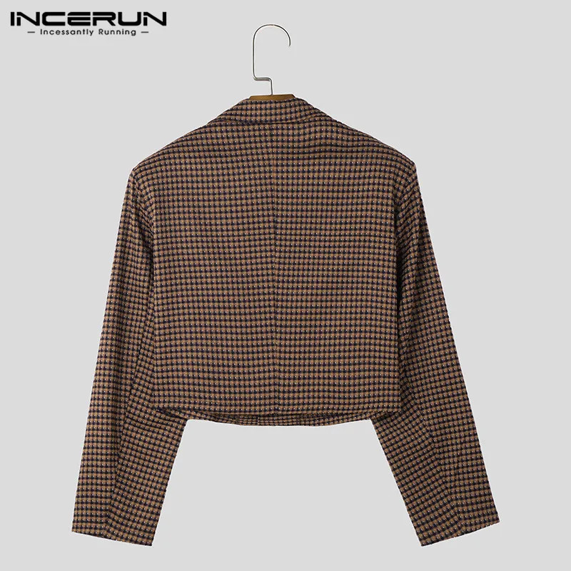 2024 Mens Jackets Plaid Lapel Long Sleeve Button Fashion Casual Male Crop Coats Spring Streetwear Thin Jackets S-5XL INCERUN 241011