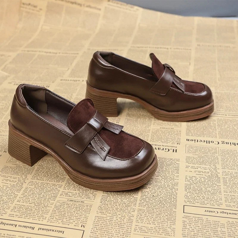 Shoes Sale Slip New on Autumn Womens Pumps Square Toe High Heels Water Proof Dress Work Fashion Platform Loafers 241014