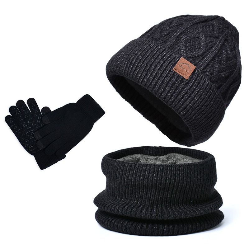 Winter Warm and Velvet Hat Glove Neck Set Winter Cold resistant Knitted Hat European and American Men's Knitted Hat
