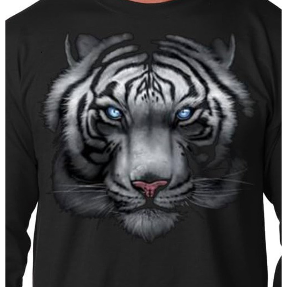 Long Sleeve Shirts for Men sweatshirt White Tiger 3D Face Long Sleeves T-Shirt Men's Black T shirt Tee Streetwear Casual tops clothes