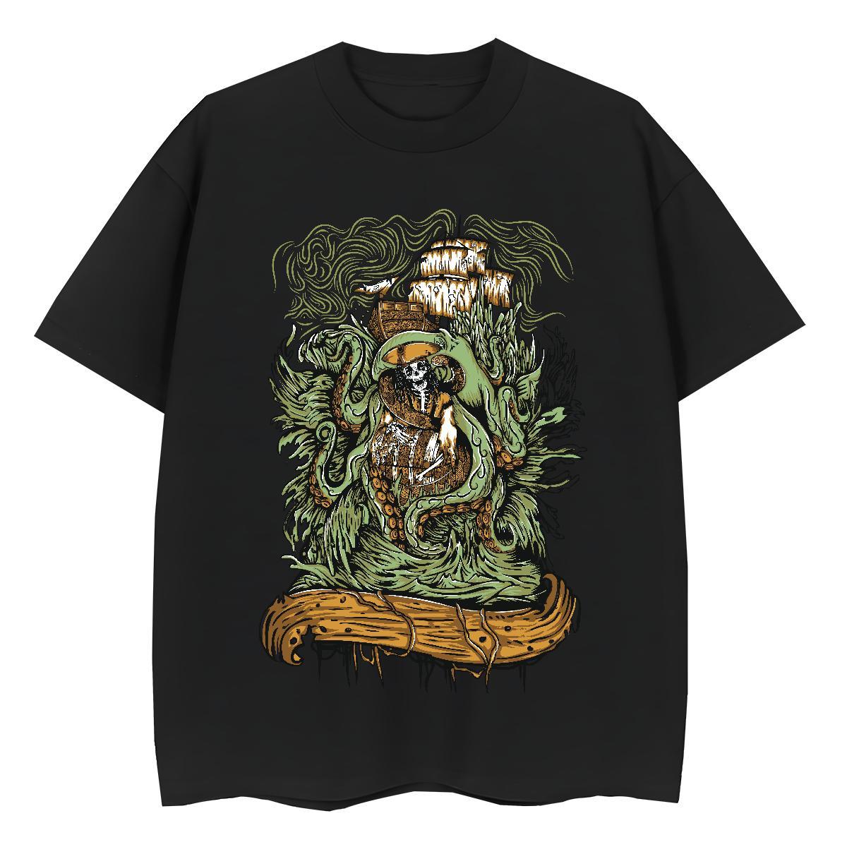 Classic T-Shirts for Women 230g Cotton Comfortable Beach skull Unisex Tshirts Nice Cartoon Floral Printing Clothings