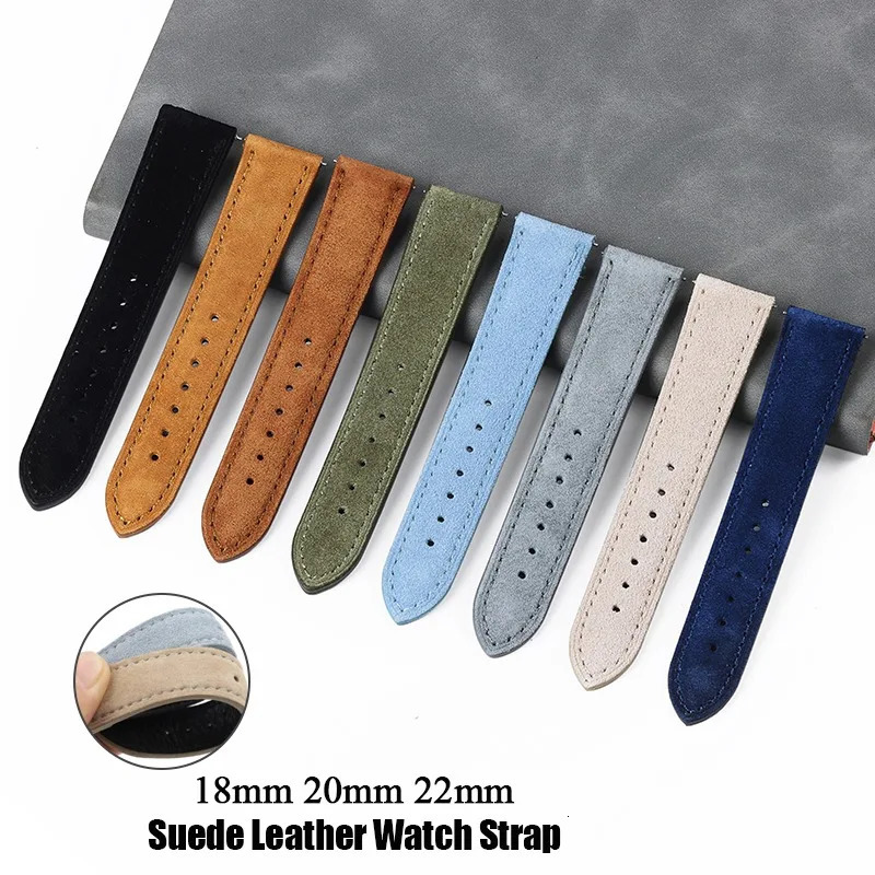 Vintage Suede Leather Watch Band 18mm 20mm 22mm Cowhide Stitching Bracelet Sport Quick Release Men Women Strap Replacement 241010