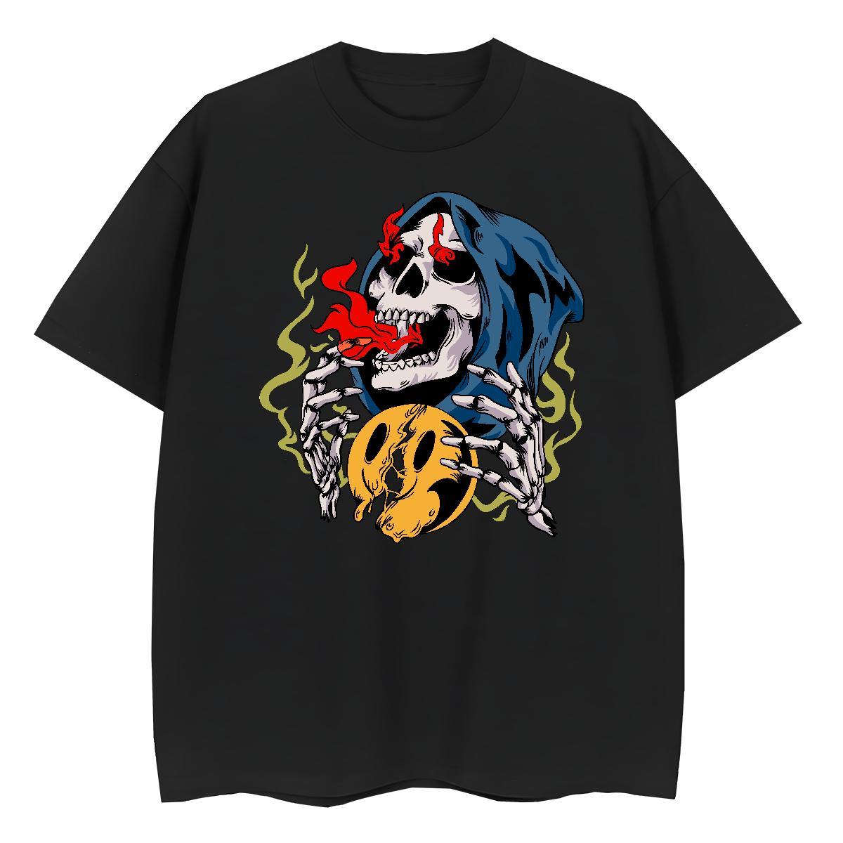 TOP Quality T Shirt For Woman 230g Pure Cotton Breathable Short Sleeve Casual Beach skull Couples T Shirts Unisex Cartoon Print Top Tees