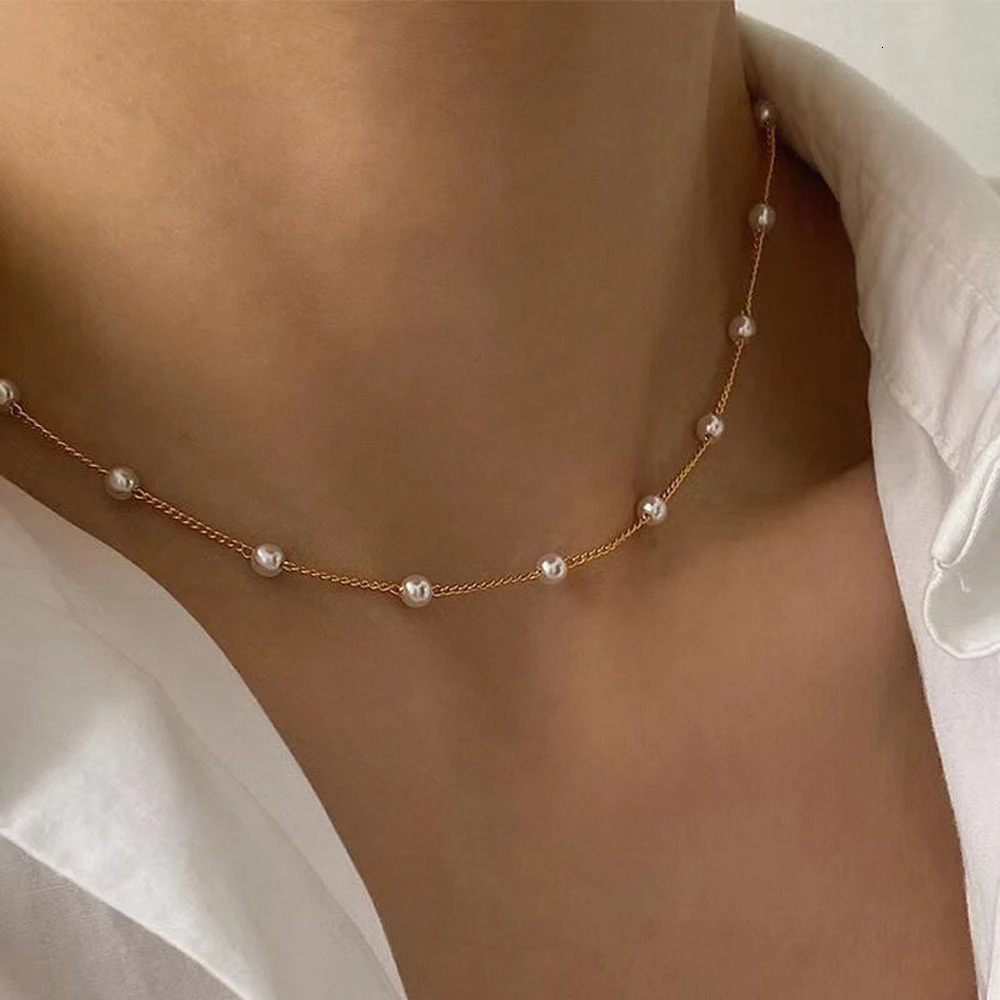 Wus Beaded Necklace Love Pearl Gothic Versatile Short C 241014