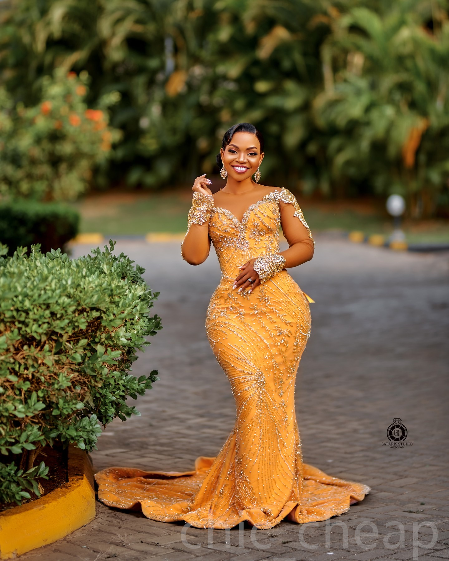 Aso Ebi 2024 Yellow Mermaid Prom Dresses Beaded Rhinestones Sequined Evening Formal Party Second Reception Birthday Gowns Dress For Special Occasions 